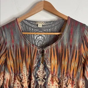 Energe World Wear Multicolor Abstract Boho Pattern Ethnic Tunic Lace Detail sz M thumbnail 4
