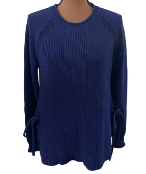 J Crew navy side-tie Crewneck elongated sweater size M thumbnail 20