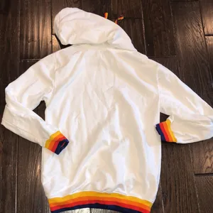 ALDI white hooded sweatshirt with multicolor detail size small thumbnail 6