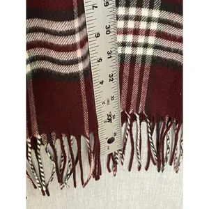 V. Fraas Cashmink Plaid‎ Scarf Burgundy White Black Made Germany Fall Autumn thumbnail 6