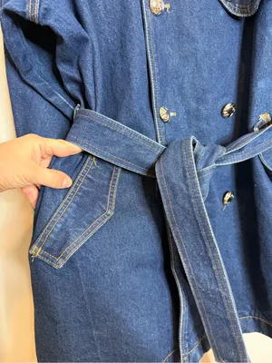 Navi Vintage Denim Trench Coat XXL Belted Dark Wash Y2K Western Boho Duster thumbnail 2