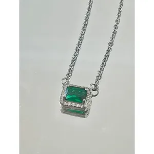 Square Zircon Women's Necklace Green Crystal Pendant thumbnail 2