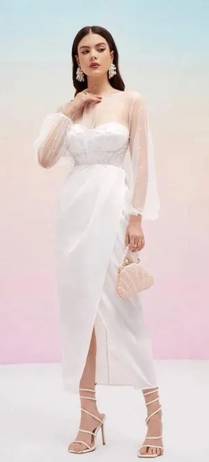 Pearl Mesh White Dress Size XS thumbnail 1