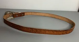 Vintage early 1990s Western Tooled Leather Belt Silver Buckle ClassicBohoCowboy thumbnail 2