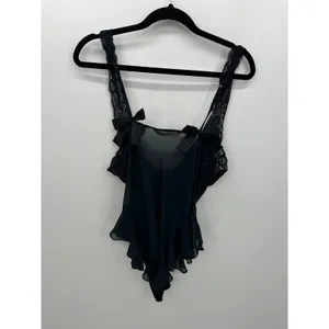 Victoria's Secret‎ Black Lace Bodysuit Womens M Ruffle Y2K Vintage Lingerie thumbnail 2