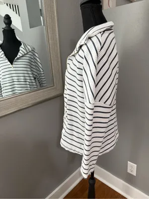 Pomander Place x Tuckernuck Nautical Costal Preppy striped ribbed 1/4 zip Small. thumbnail 4