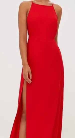 PrettyLittleThing red strappy back chiffon maxi dress size 4 NWT thumbnail 1