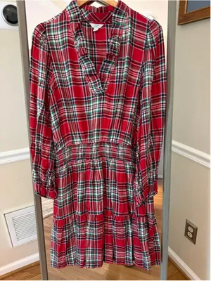 Women's Crown & Ivy Red Green Plaid Long Sleeve Dress L thumbnail 2