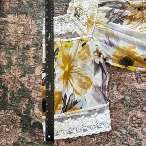 Karen Kane Floral Lace Peasant Blouse L 2010s Boho Chic Revival Whimsy Fairy thumbnail 7