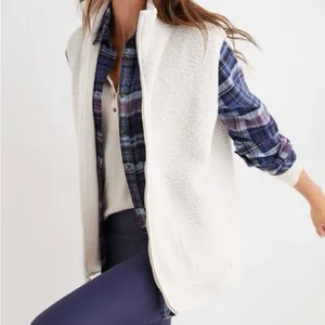 Aerie Soft Ivory/Cream Full Zip Sherpa Longline Vest size S thumbnail 2
