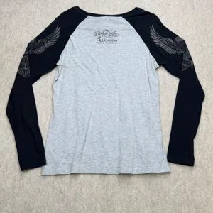 Harley Davidson Raglan Shirt Womens L Gray Bling Glam Biker Americana Moto USA thumbnail 2