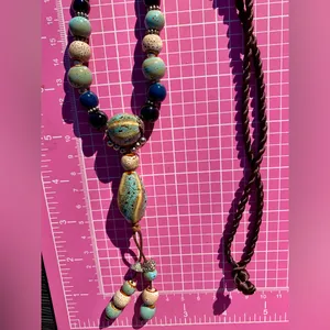 Tahari Elegant Beaded long y-drop Necklace with Blue and Brown Accents 36” thumbnail 7