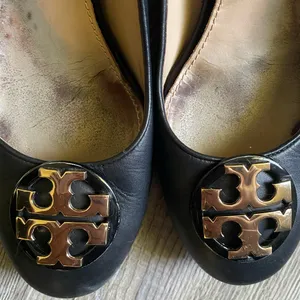 Tory Burch Black Leather Flats with Gold Logo thumbnail 11