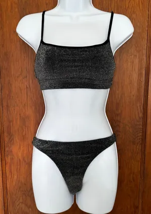 NWT Aerie Sparkle Straight Scoop‎ Bikini Top Cheekiest Bottoms Small Black thumbnail 1