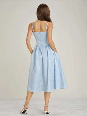 Rihoas Blue Jacquard Pockets Slip Midi Dress thumbnail 5