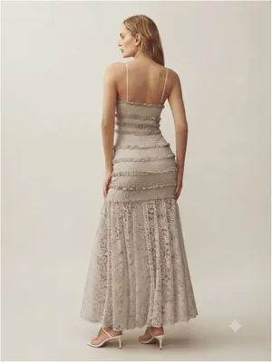 BHLDN Cream Lace Tiered Midi Dress Size M Romantic Boho Chic Wedding Guest Party thumbnail 2