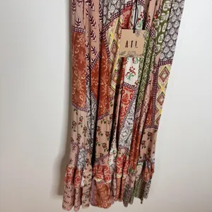Anthropologie ATL The Label Dress Gypsiana ruffle ladies M Pink Boho Patchwork Maxi Rayon thumbnail 11