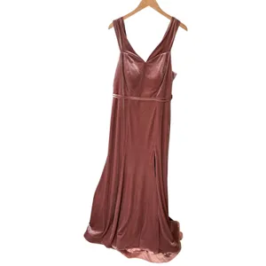 Cocomelody Dusty Rose Velvet Maxi Gown V-Neck‎ High Slit Formal Dress Mauve thumbnail 11