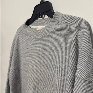Aerie Gray White Waffeknit Oversized Crewneck Pullover Sweatshirt thumbnail 4