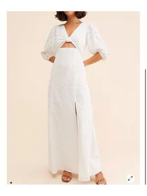 NWT Hutch Anthropologie White Eyelet Cutout Maxi Dress Puff Sleeve Women’s 12 P thumbnail 14