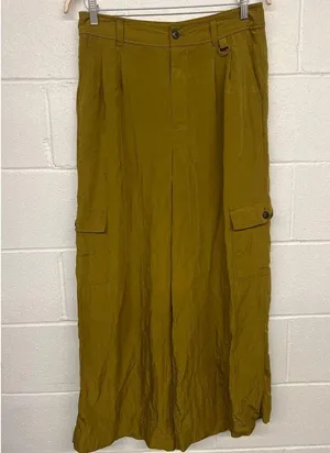Madewell Sz 12 Olive Green Harlow Wide Leg High Rise Viscose Cargo Pants solid thumbnail 4