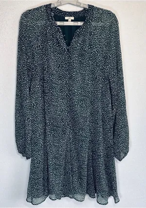 Joie Arctic Animal Spot Mini Dress XL Green Balloon Sleeve Speckle Print Flowy thumbnail 1