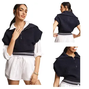 Maeve by Anthropologie Size Large Navy Blue Quarter-Zip Sweater Tee NWT thumbnail 2