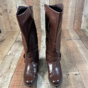 Style & Co Elenorr Brown Knee High Riding Boots Women's 8M Wide Calf Buckle thumbnail 2