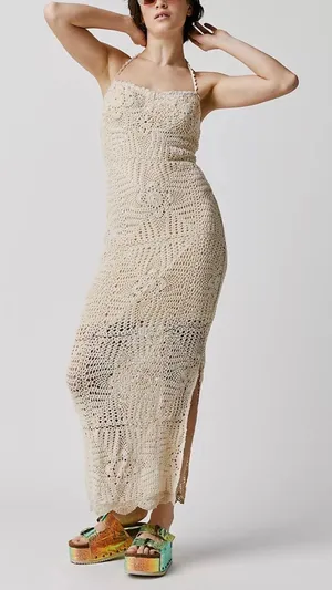 NWT Free People Dahlia Crochet Maxi Dress In Cream Size: S thumbnail 1