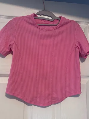 Pink Ribbed Short Sleeve Top Size XS thumbnail 1