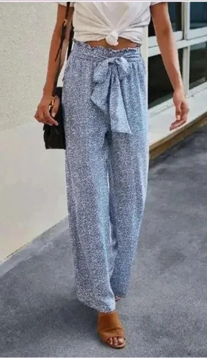 Coastal Chic Print Wide Leg Drawstring Pants Ocean Blue Womens size L thumbnail 2