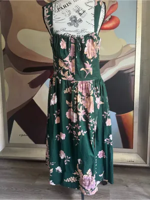 Free People Laters Baby Midi Dress Jade green floral print cottage core thumbnail 3