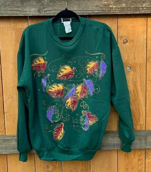 Vintage green sweatshirt by‎ improved living size medium. Fall leaves cozy thumbnail 1