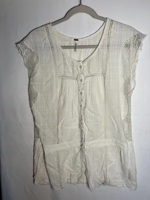 Free People ivory lace trim peplum blouse size Large thumbnail 3