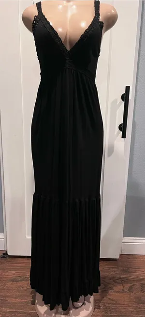 Black Lace crochet Trim Maxi Dress size M sleeveless thumbnail 1