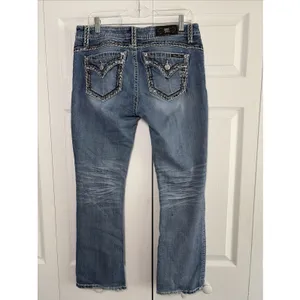 Miss Me Mid Rise Slim Bootcut Womens Size 31 Blue Jeans Y2K Embellished Denim thumbnail 2