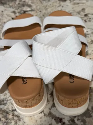 CUSHIONAIRE Women's Naomi Cork Wedge Sandal Strappy White Size 7M thumbnail 4