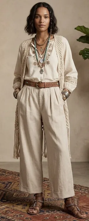 Free People High Rise Super Wide Leg Cuffed Khaki Trousers Pleated Size Large thumbnail 1