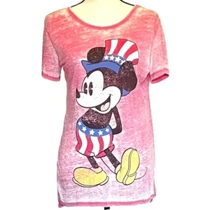 Disney Red‎ White & Blue Mickey Mouse Burn Out Tee Sz M thumbnail 2