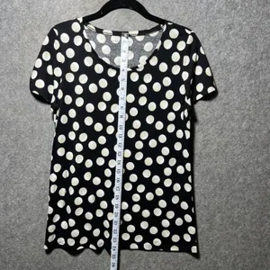Ann Taylor Top Modal Cotton Black White Polka Dot Scoop Neck Short Sleeve M‎ thumbnail 3