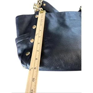 Michael Kors Delancy Shoulder Tote Bag Black Gold Pebbled Leather thumbnail 7