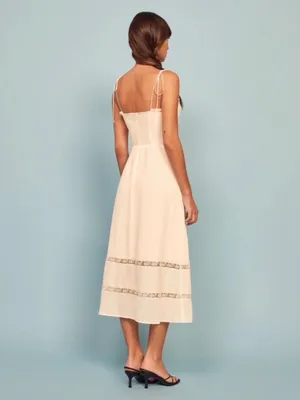 NWT Reformation Ronan Midi Dress Lace Ivory Tie Strap sz 4 thumbnail 6