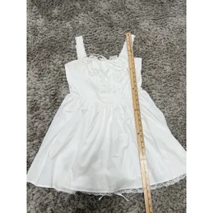 Dress White Lace Corset Fit Flare Mini Milkmaid Babydoll Cottagecore Women L thumbnail 13