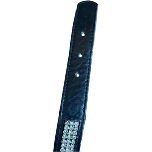 Italian Leather Rhinestone Belt Size XS Western Silver Black Boho Vintage thumbnail 8
