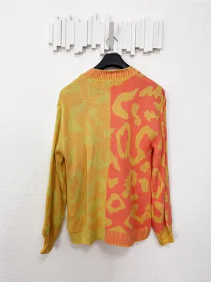 Miss Sparkling Colorblock Leopard Animal Print Oversized Cardigan Sweater Orange thumbnail 6