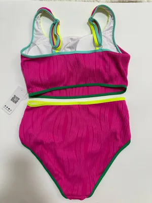 Charmo 2-Piece Tankini Set - Pink Ribbed with Neon Trim - Size M - UPF 50+ thumbnail 4