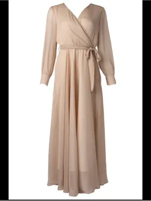 bohme Beige Wrap Maxi Dress with Waist Tie thumbnail 2
