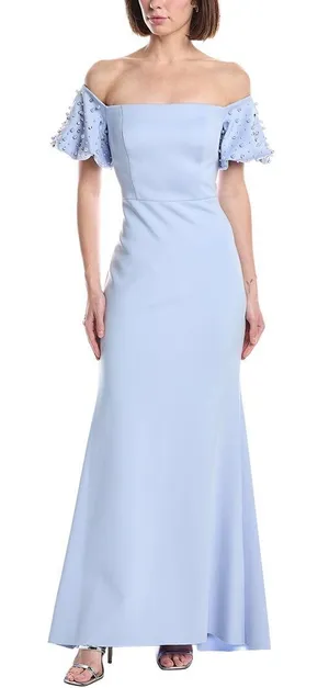Eliza J Periwinkle Blue Embellished Puff Shoulder Maxi Dress Gown thumbnail 1