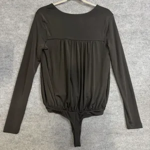 Intimately‎ Free People Size-L/G Bodysuit Olive Turnt Faux Wrap Long Sleeve thumbnail 2
