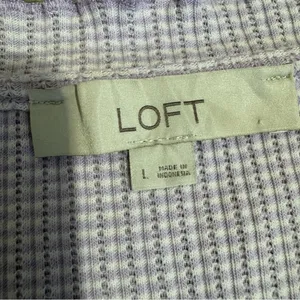 LOFT Women Lilac‎ Y2K Textured Waffle Scoopneck Pointelle Ruffle Henley Top Sz L thumbnail 9